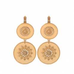 Boucles d'oreilles dormeuses FARAH Or - Deux ronds byzantins & Cristaux prestige - SATELLITE