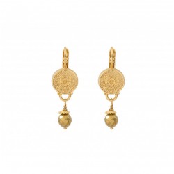 Boucles d'oreilles pendantes NOOR Or - Pastille antik & Cabochon facetté - SATELLITE