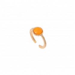 Bague fine ajustable LOUISE Baroque dorée - Cabochon rond orange - SATELLITE