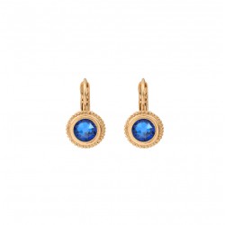 Boucles d'oreilles dormeuses rondes ATRIA Or - Cristal Prestige bleu - SATELLITE
