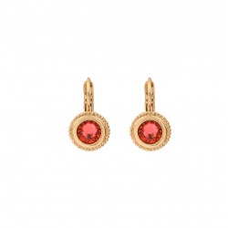 Boucles d'oreilles dormeuses rondes ATRIA Or - Cristal Prestige rouge - SATELLITE