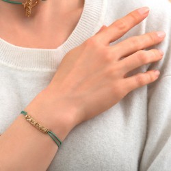 Bracelet cordon vert ajustable FARAH - Plaque & Cristaux dorés