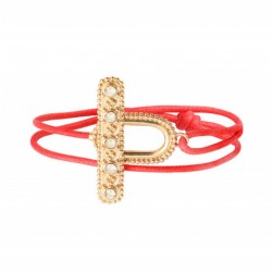 Bracelet cordon double tours rouge FARAH & Bijou fermoir cristaux dorés