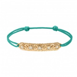 Bracelet cordon vert ajustable FARAH - Plaque & Cristaux dorés SATELLITE