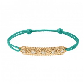 Bracelet cordon vert ajustable FARAH - Plaque & Cristaux dorés SATELLITE