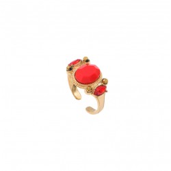 Bague large ajustable FUJITA Rouge dorée - Cornaline & Hématite SATELLITE