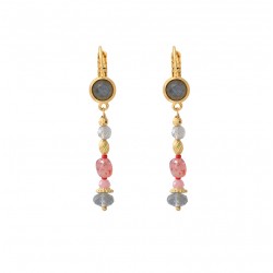Boucles d'oreilles dormeuses SILMA Or - Cabochon Labradorite & Quartz fraise - SATELLITE