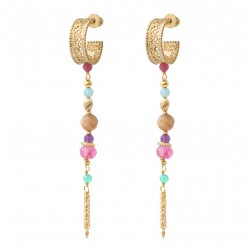 Boucles d'oreilles pendantes SILMA Or - Créole & Améthyste Quartz fraise - SATELLITE