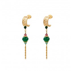 Boucles d'oreilles pendantes SILMA Or - Agate verte Malachite & Tourmaline - SATELLITE