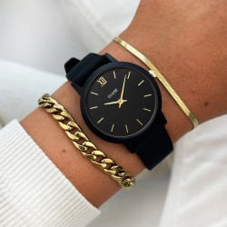 Montre Minuit Nylon Black - Gold - Bracelet silicone & Cadran rond noir - Montre CLUSE