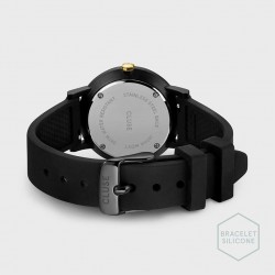 Montre Minuit Nylon Noir, couleur or, cadran noir & bracelet silicone