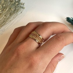 Bague large ajustable NOOR dorée - Anneau filigrané moucharabieh