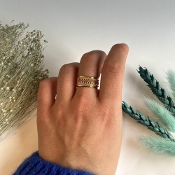 Bague large ajustable NOOR dorée - Anneau filigrané moucharabieh