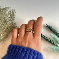 Bague large ajustable NOOR dorée - Anneau filigrané moucharabieh