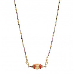 Collier mi-long ethnique SILMA - Tourmalines Grenats & Prehnites SATELLITE