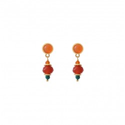Boucles d'oreilles puces pendantes SILMA Or - Cornaline rouge orange & Turquoise - SATELLITE