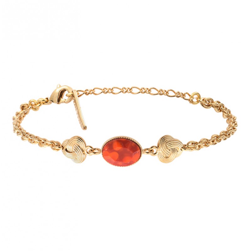 Bracelet chaîne ASUKA doré - Nœuds pointillés  & Cabochon rouge  - SATELLITE