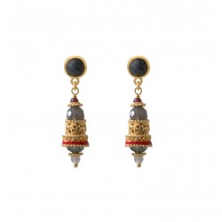 Boucles d'oreilles pendantes SILMA Or - Labradorite Grenat & Prehnite - SATELLITE