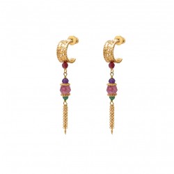 Boucles d'oreilles pendantes SILMA Or - Agate verte Améthyste & Tourmaline - SATELLITE