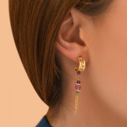 Boucles d'oreilles SILMA - Anneau créole doré & Pierres multicolores