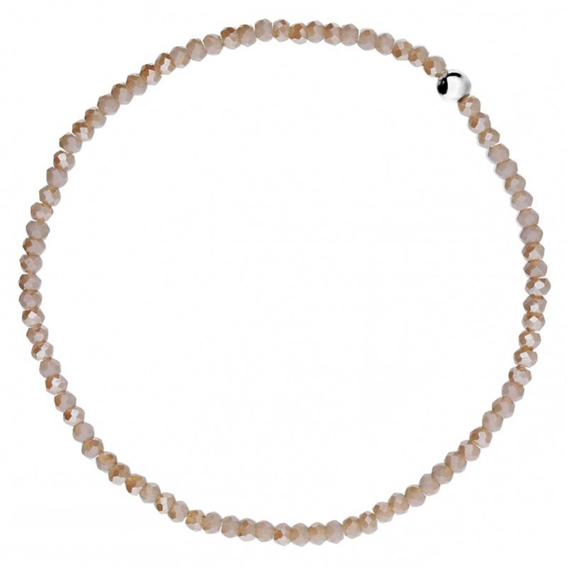 Bracelet fin élastiqué Argent & Perles de verre marron beige irisées - DORIANE Bijoux