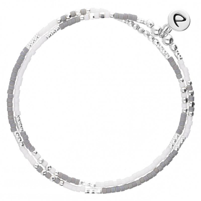 Bracelet multi tours élastiqué FLUFFY argent & Perles gris blanc - DORIANE Bijoux