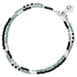 Bracelet multi tours élastiqué FLUFFY argent & Perles turquoise noir - DORIANE Bijoux