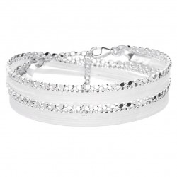 Bracelet OSLO argent : cordons blancs, chaînes diamantées signé DORIANE Bijoux