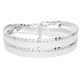 Bracelet OSLO argent : cordons blancs, chaînes diamantées signé DORIANE Bijoux