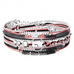 Bracelet multi tours cordons ANNEAU CISELE argent & Perles corail noir - DORIANE Bijoux
