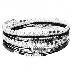 Bracelet MOOREA argent : chaîne rock, chaîne boule, cordons noirs, perles noires - DORIANE Bijoux