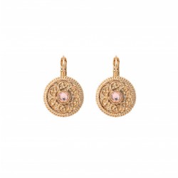 Boucles d'oreilles dormeuses LOUISE Or - Texturée baroque & Cristal rose - SATELLITE