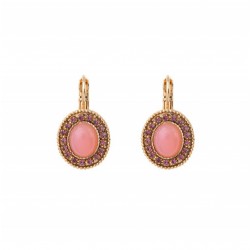 Boucles d'oreilles dormeuses LOUISE Or - Cabochon pâte de verre rose & Cristaux - SATELLITE