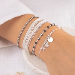 Bracelet multitours OSLO argent - Cordons blancs & Chaînes diamantées