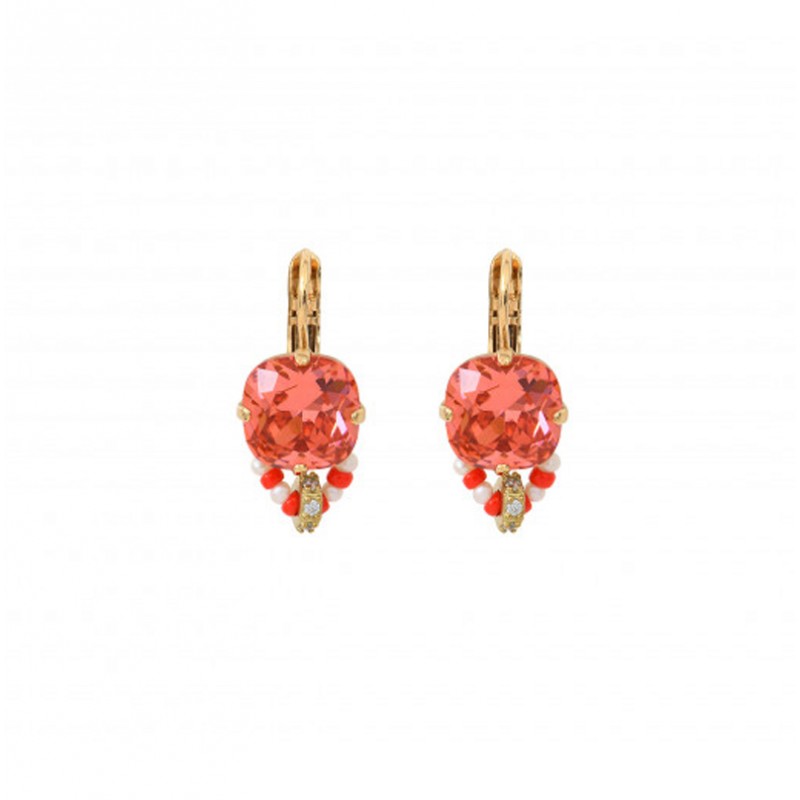 Boucles D'oreilles Dormeuses Satellite Style Byzance - Émail Bleu Et Bois, Métal Cuivre, Neuves Sans Emballage