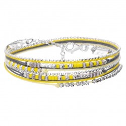 Bracelet multitours FORMOSA en argent - Cordons & Perles jaune gris anthracite - DORIANE Bijoux