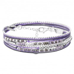 Bracelet multitours FORMOSA argent - Cordons & Perles violet gris foncé - DORIANE Bijoux