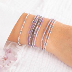 Bracelet 2 tours FORMOSA argent - Cordons & Perles violet gris foncé