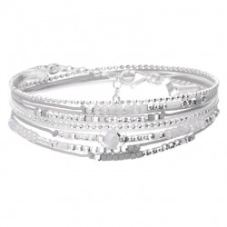 Bracelet multitours ATLANTA argent - Cordons & Perles gris clair blanc - DORIANE Bijoux