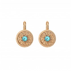 Boucles d'oreilles dormeuses LOUISE baroques dorées - Cristal bleu SATELLITE