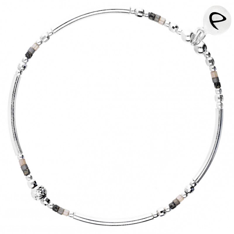 Bracelet fin élastiqué PORTO-VECCHIO argent - Tubes & Perles beige gris - DORIANE Bijoux