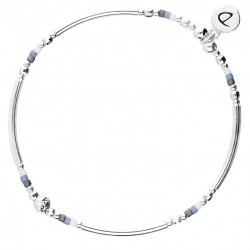 Bracelet fin élastiqué PORTO-VECCHIO argent -Tubes & Perles bleu gris - DORIANE Bijoux
