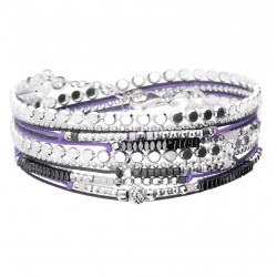 Bracelet 2 tours MOOREA - Maille plate Cordons violet gris & Hématites DORIANE BIJOUX