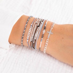 Bracelet élastiqué ALASSIO argent - Etoiles & Perles Miyuki gris bleu TAILLE S