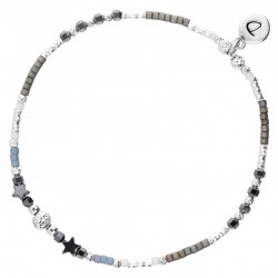 Bracelet élastiqué ALASSIO argent - Etoiles & Perles Miyuki gris bleu DORIANE