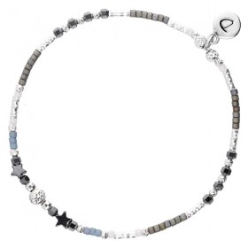 Bracelet élastiqué ALASSIO argent - Etoiles & Perles Miyuki gris bleu DORIANE