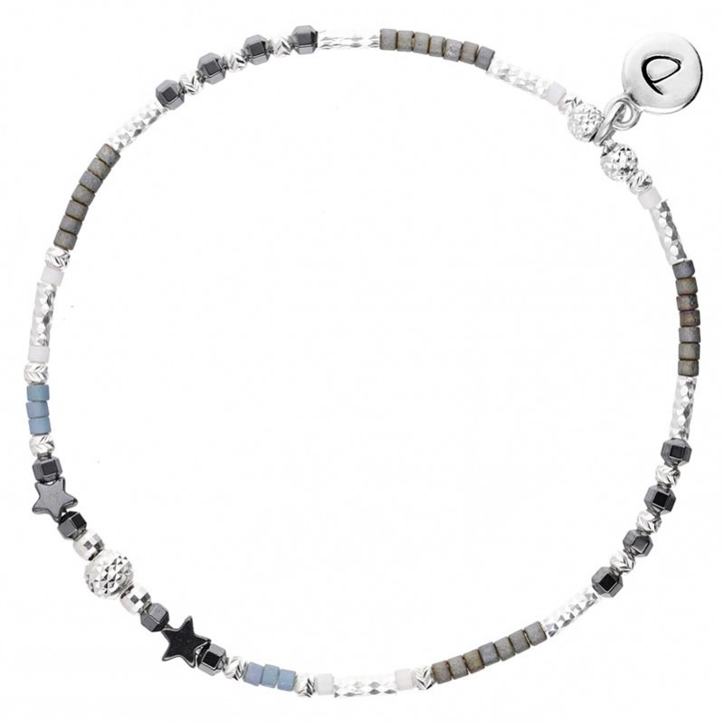 Bracelet élastiqué ALASSIO argent - Etoiles & Perles Miyuki gris bleu DORIANE