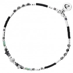 Bracelet fin élastiqué ALASSIO argent - Perles en Miyuki noir vert & Etoiles - DORIANE Bijoux