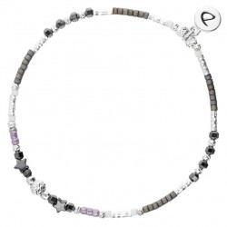 Bracelet fin élastiqué ALASSIO argent - Perles en Miyuki violet gris & Etoiles - DORIANE Bijoux