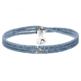 Bracelet multi tours élastiqué Argent, perles en Miyuki gris mat - DORIANE Bijoux